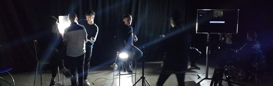 media students working with lighting